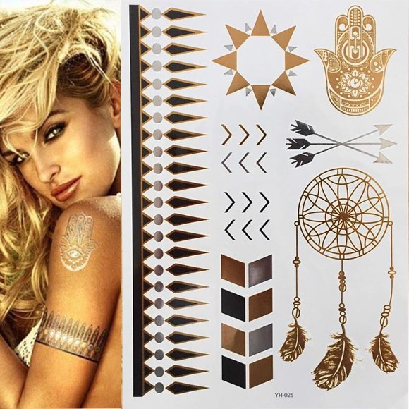 3 sheets Golden Silver Temporary Tattoo - Picture 8 of 13